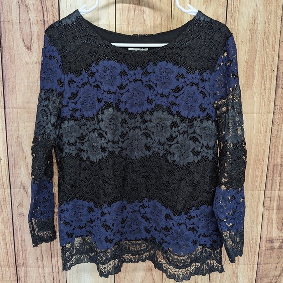 Halogen women’s lace flower pullover size M black/ blue / gray - Picture 3 of 5